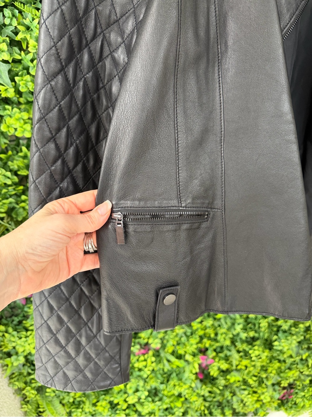 WORTH New York 100% Genuine Leather Quilted Moto Jacket Black Size 16 - Picture 4 of 12